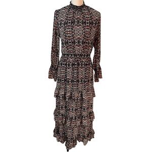 MISA Los Angeles Print Tiered Ruffle Dress Sz-M